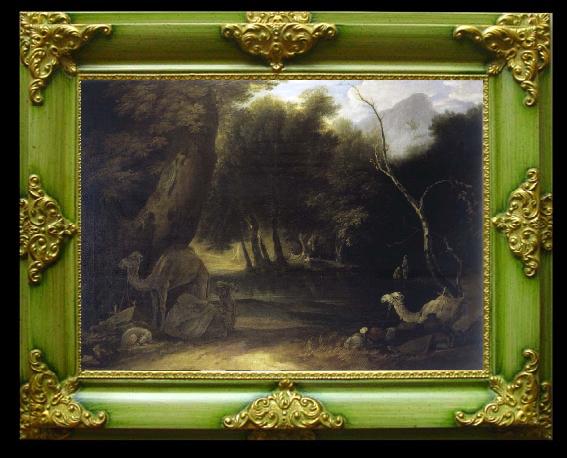 framed  unknow artist View of the Jungle Ferry Jungleterry in Bengal,the animals painted by Mr Gilpin, Ta119-2